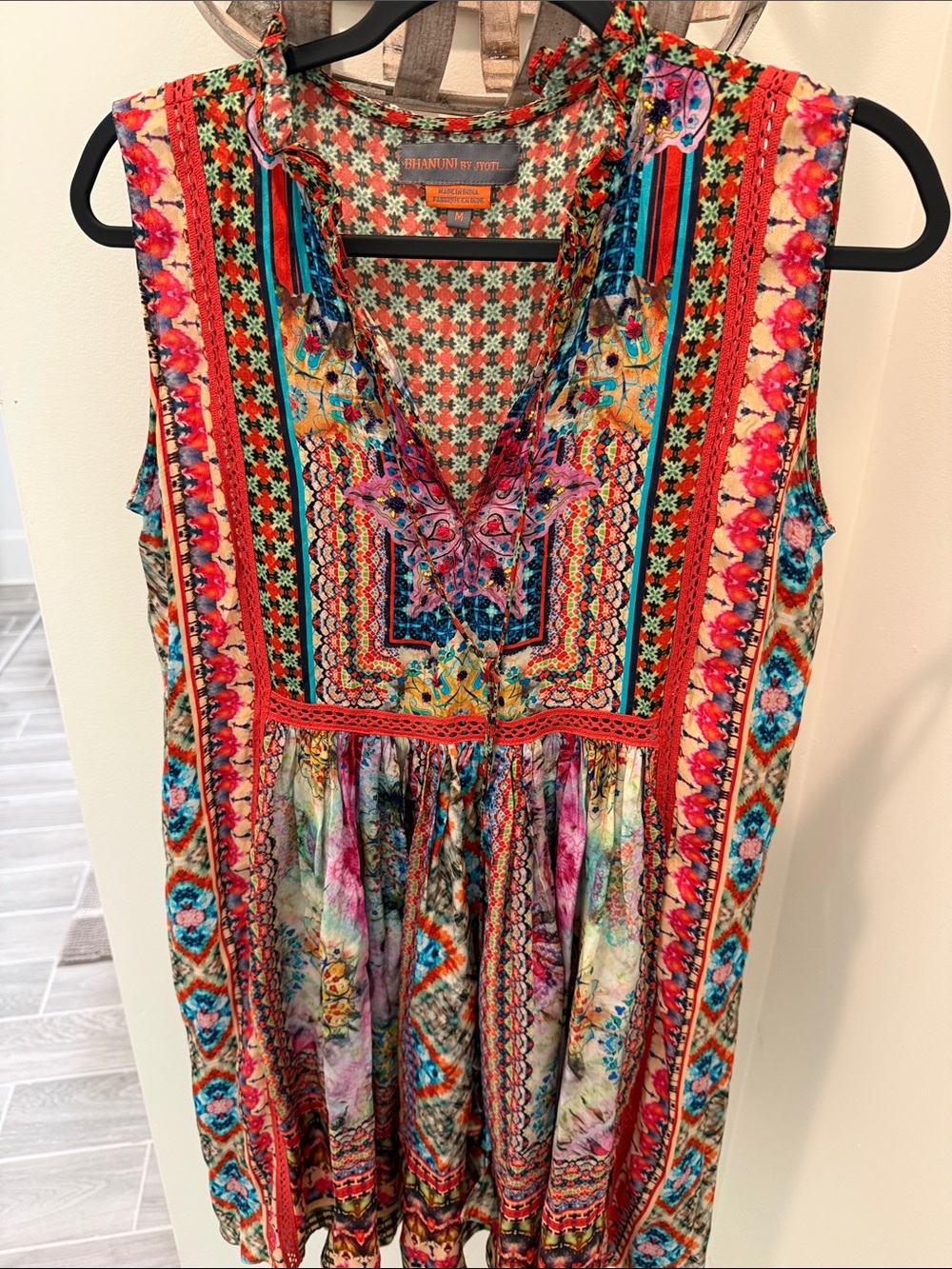 BHANUNI BY JYOTI Multicolor V-Neck Patchwork Midi Dress
